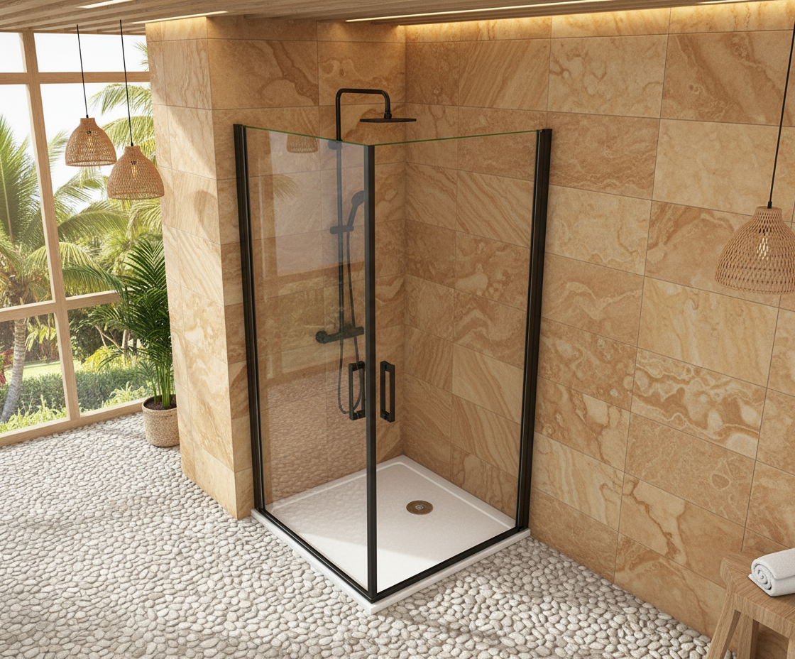 Duschkabine 200cm Schwarz Eckeinstieg 8mm ESG Schwingtür Drehtür mit Nano-Glas