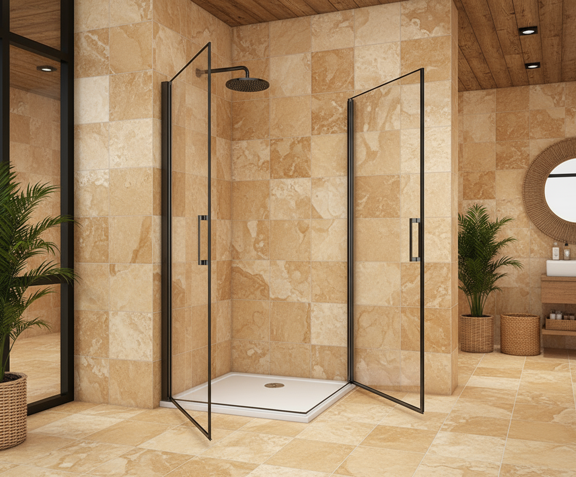 Duschkabine 200cm Schwarz Eckeinstieg 8mm ESG Schwingtür Drehtür mit Nano-Glas