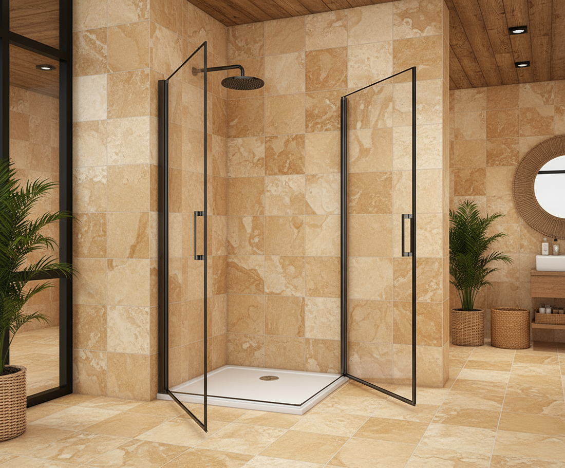 Duschkabine 200cm Schwarz Eckeinstieg 8mm ESG Schwingtür Drehtür mit Nano-Glas