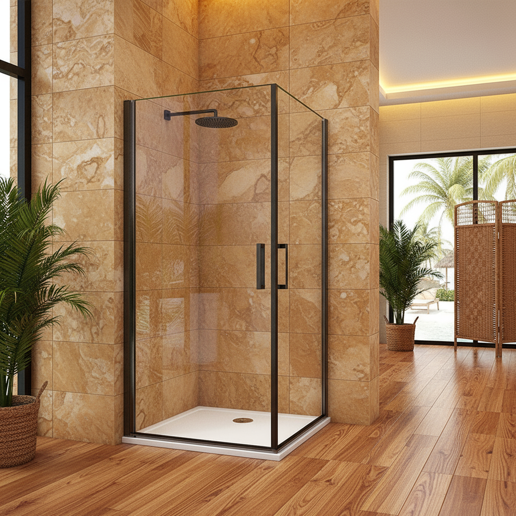 Duschkabine 200cm Schwarz Eckeinstieg 8mm ESG Schwingtür Drehtür mit Nano-Glas