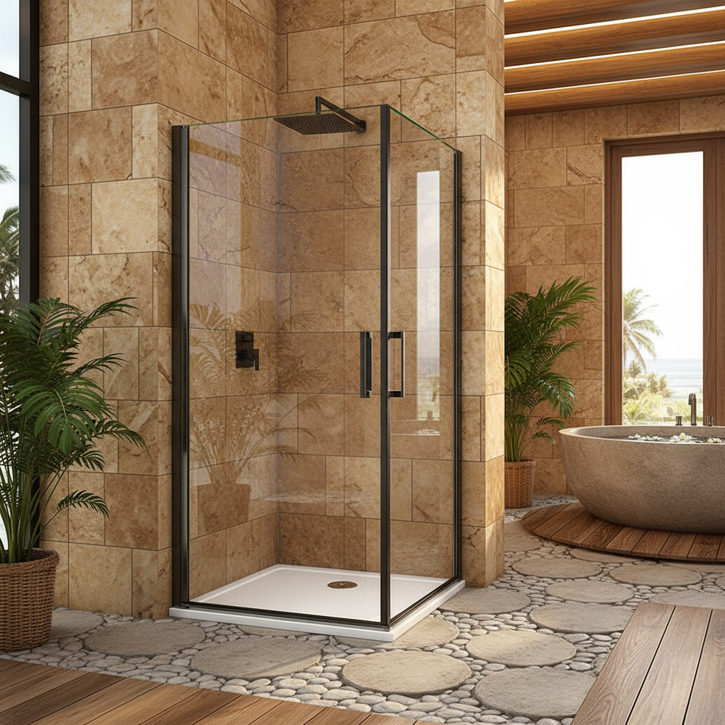 Duschkabine 200cm Schwarz Eckeinstieg 8mm ESG Schwingtür Drehtür mit Nano-Glas