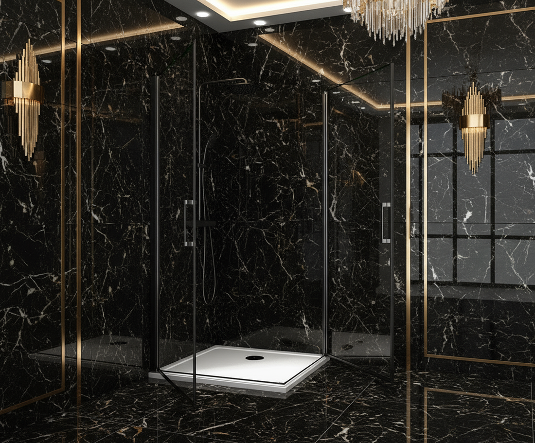 Duschkabine 200cm Schwarz Eckeinstieg 8mm ESG Schwingtür Drehtür mit Nano-Glas