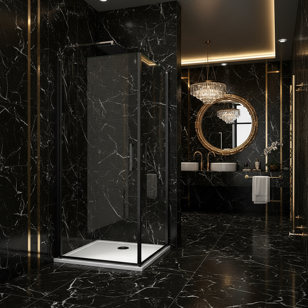 Duschkabine 200cm Schwarz Eckeinstieg 8mm ESG Schwingtür Drehtür mit Nano-Glas