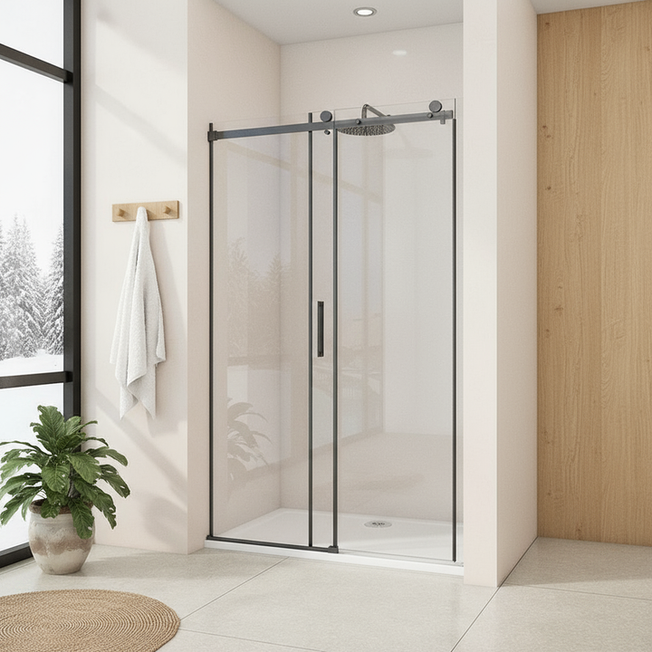 Duschabtrennung 200cm Schiebetür Schwarz 100/120/140cm 8mm ESG Duschkabine mit Nano-Glas