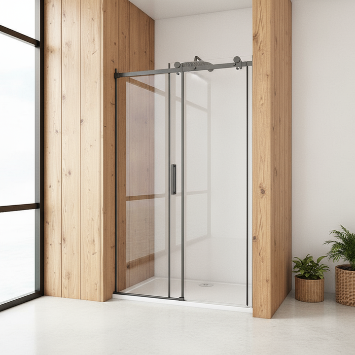 Duschabtrennung 200cm Schiebetür Schwarz 100/120/140cm 8mm ESG Duschkabine mit Nano-Glas