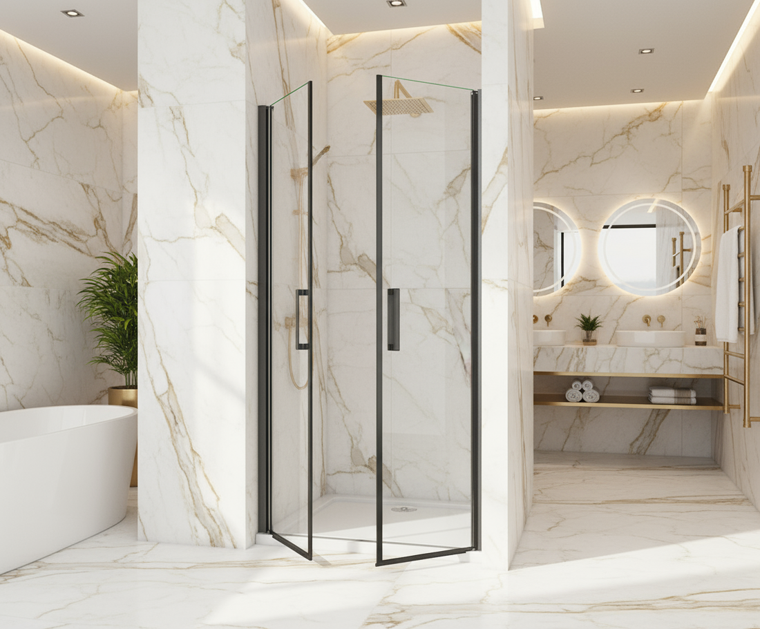 Duschtür 90x200cm Nischentür Schwarz Doppeltür Schwingtür 8mm ESG mit Nano-Glas