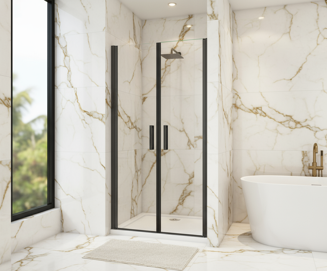 Duschtür 90x200cm Nischentür Schwarz Doppeltür Schwingtür 8mm ESG mit Nano-Glas