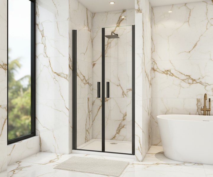 Duschtür 90x200cm Nischentür Schwarz Doppeltür Schwingtür 8mm ESG mit Nano-Glas