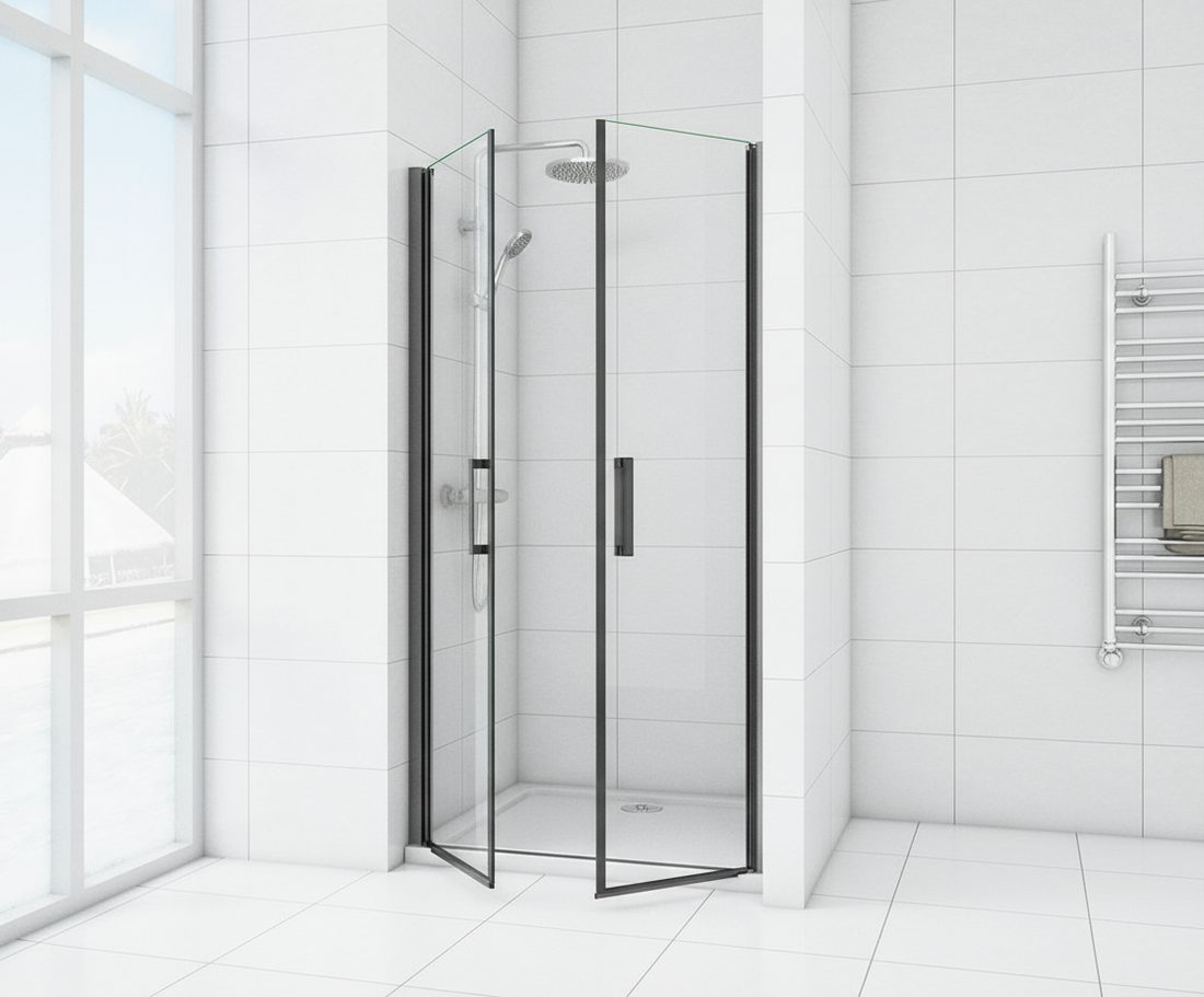 Duschtür 90x200cm Nischentür Schwarz Doppeltür Schwingtür 8mm ESG mit Nano-Glas