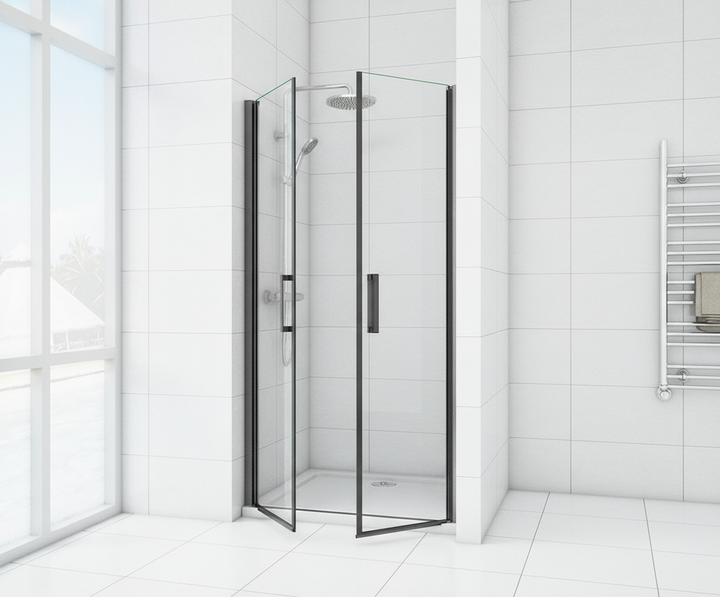 Duschtür 90x200cm Nischentür Schwarz Doppeltür Schwingtür 8mm ESG mit Nano-Glas