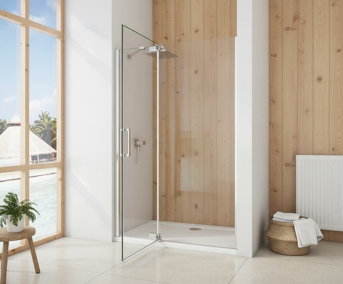 Duschkabine 200cm Drehtür mit Seitenwand 8mm ESG Sicherheitsglas Nano-Beschichtung