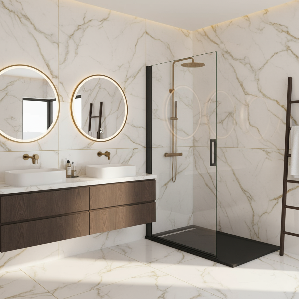 Walk-In Dusche 200cm Schwarz Pendel-Duschabtrennung Schwingtür 8mm ESG Nano-Glas