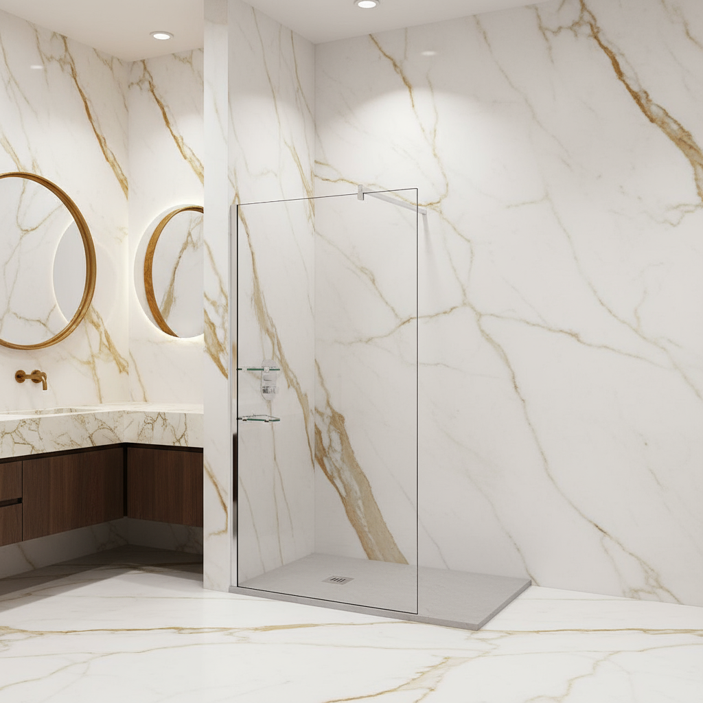 Walk-In Duschkabine 200cm 80-120cm mit Glasregal 8mm ESG Nano-Glas Duschwand