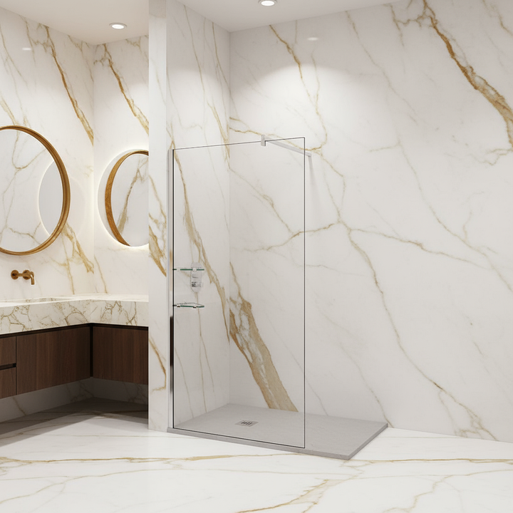 Walk-In Duschkabine 200cm 80-120cm mit Glasregal 8mm ESG Nano-Glas Duschwand