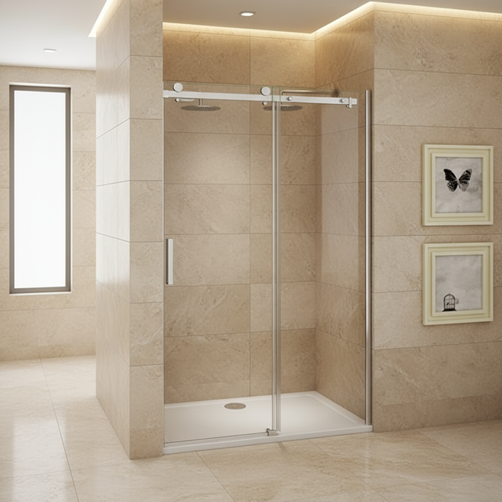 Duschabtrennung Schiebetür 195cm 100/120/140/160cm 8mm ESG Nano-Glas mit/ohne Duschwanne