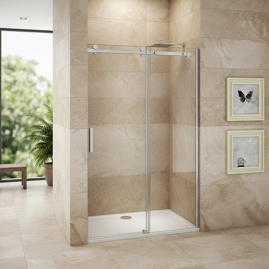 Duschabtrennung Schiebetür 195cm 100/120/140/160cm 8mm ESG Nano-Glas mit/ohne Duschwanne