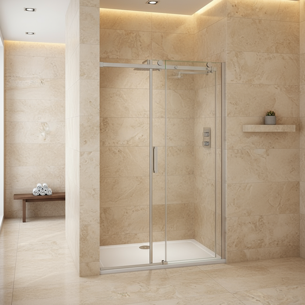 Duschabtrennung Schiebetür 195cm 100/120/140/160cm 8mm ESG Nano-Glas mit/ohne Duschwanne