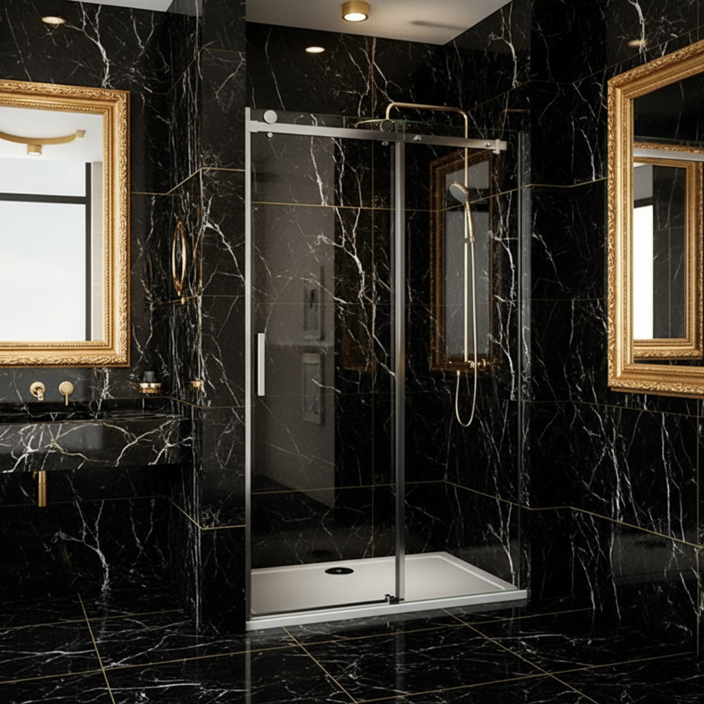 Duschabtrennung Schiebetür 195cm 100/120/140/160cm 8mm ESG Nano-Glas mit/ohne Duschwanne