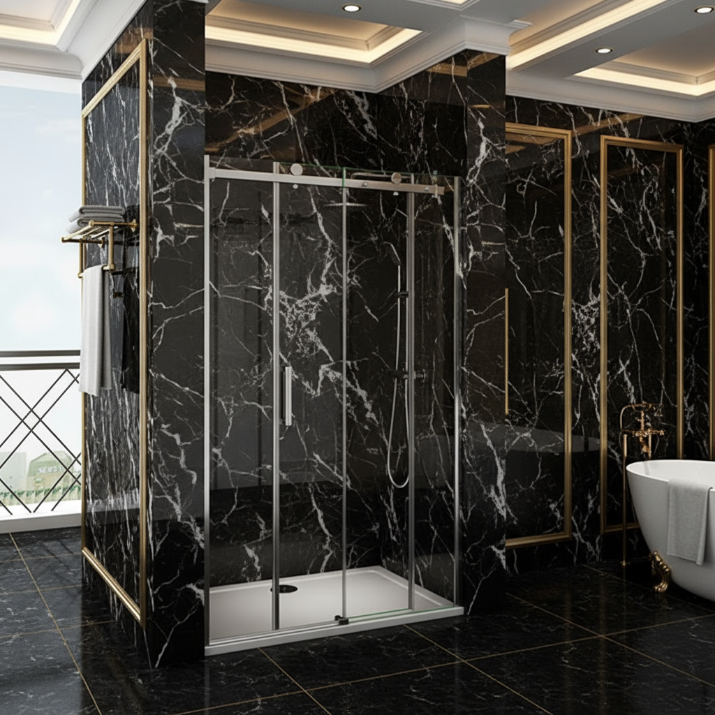 Duschabtrennung Schiebetür 195cm 100/120/140/160cm 8mm ESG Nano-Glas mit/ohne Duschwanne