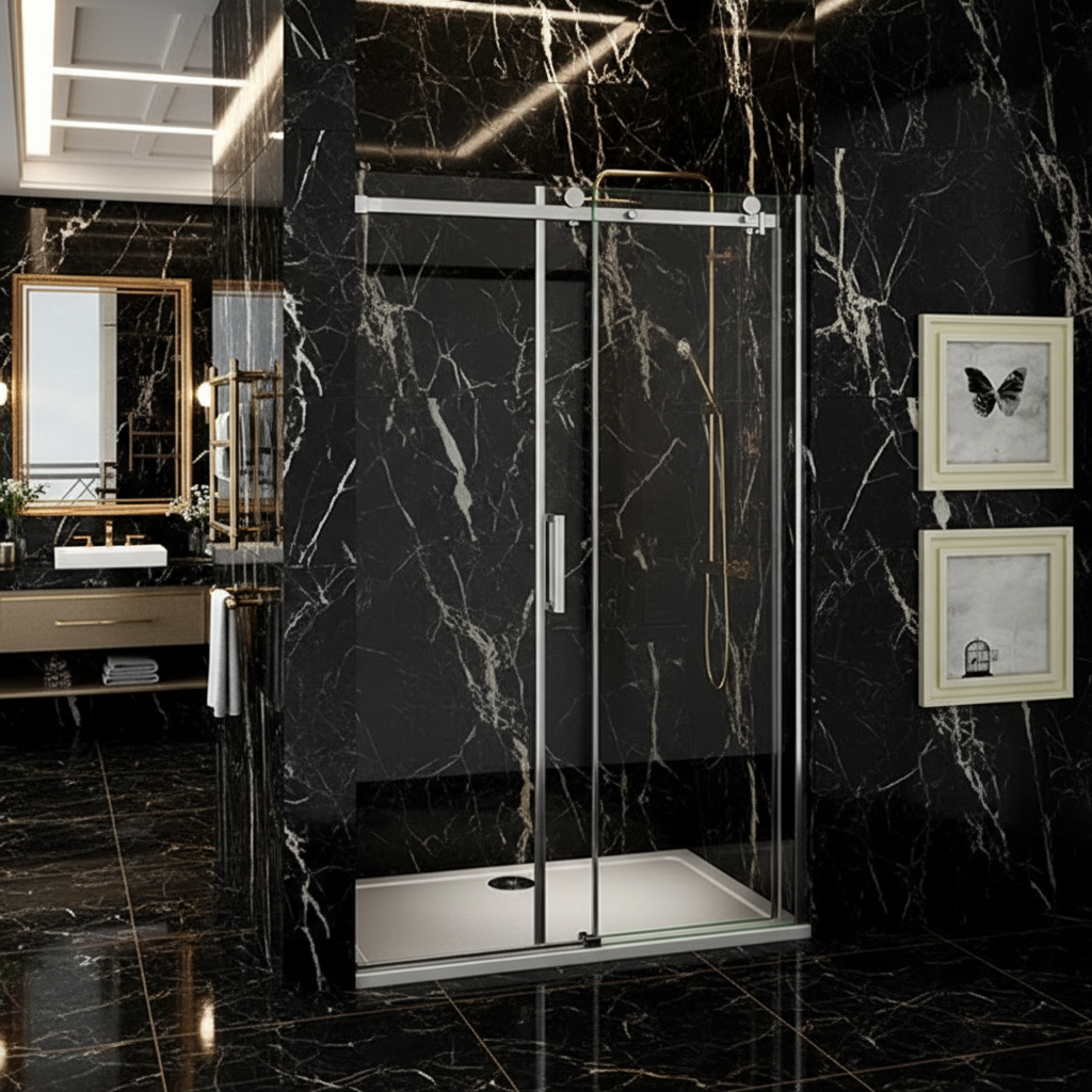 Duschabtrennung Schiebetür 195cm 100/120/140/160cm 8mm ESG Nano-Glas mit/ohne Duschwanne