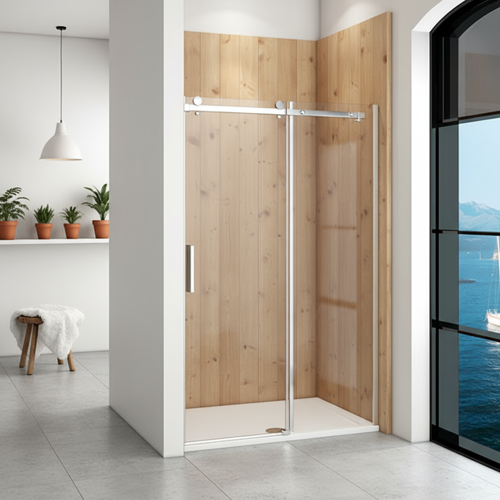 Duschabtrennung Schiebetür 195cm Echtglas Duschkabine Duschwand mit ESG Glas