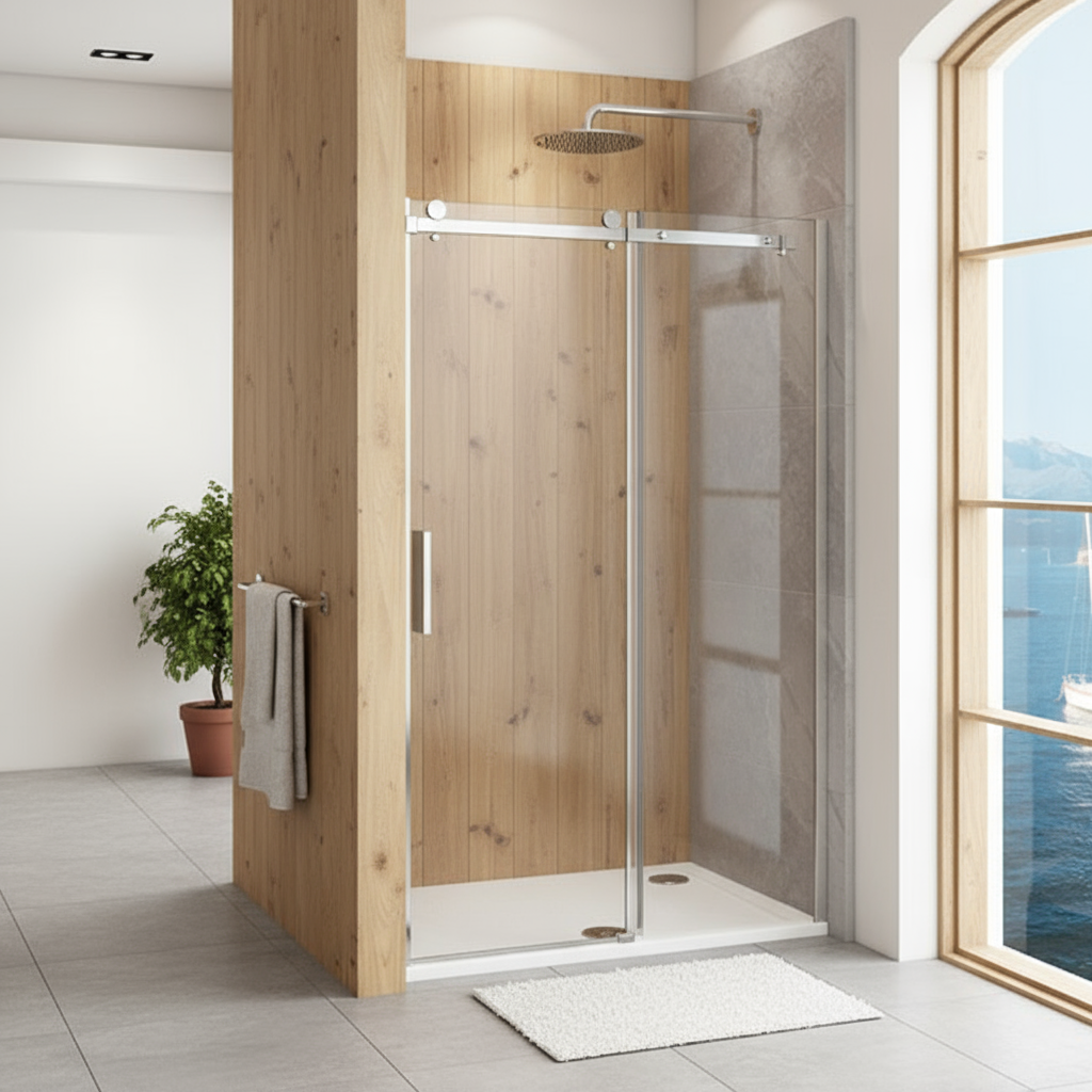 Duschabtrennung Schiebetür 195cm Echtglas Duschkabine Duschwand mit ESG Glas