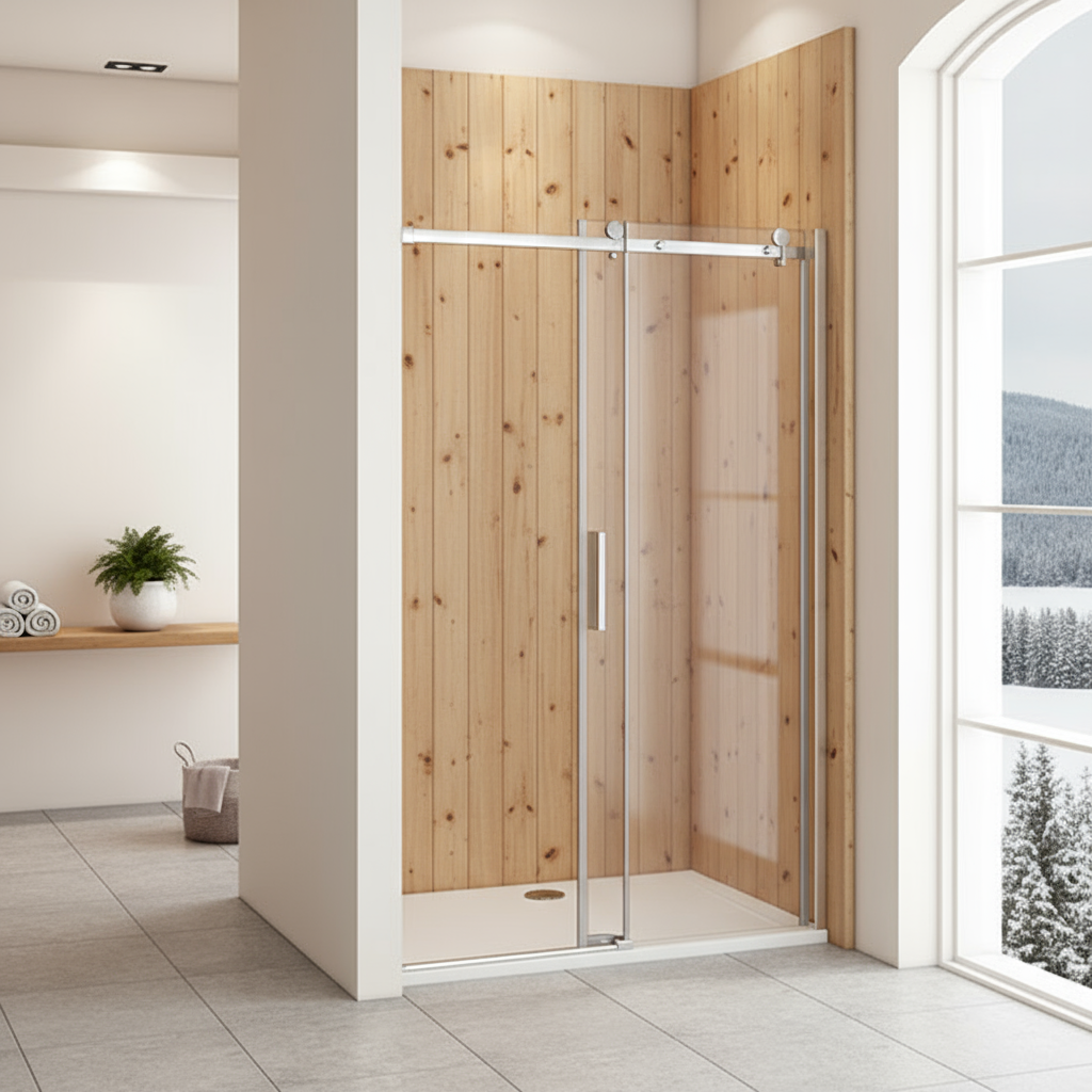 Duschabtrennung Schiebetür 195cm Echtglas Duschkabine Duschwand mit ESG Glas