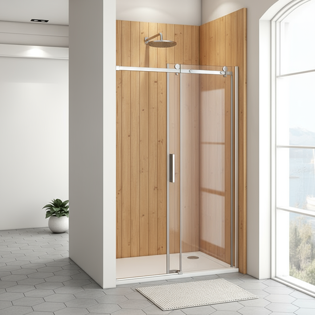 Duschabtrennung Schiebetür 195cm Echtglas Duschkabine Duschwand mit ESG Glas