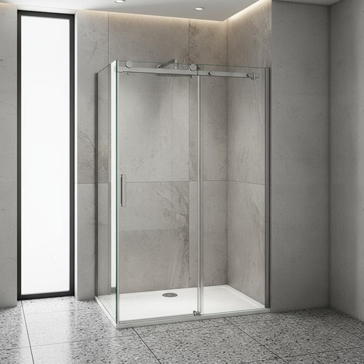 Duschabtrennung Schiebetür 195cm Duschkabine 6mm ESG Nano-Glas mit/ohne Duschtasse