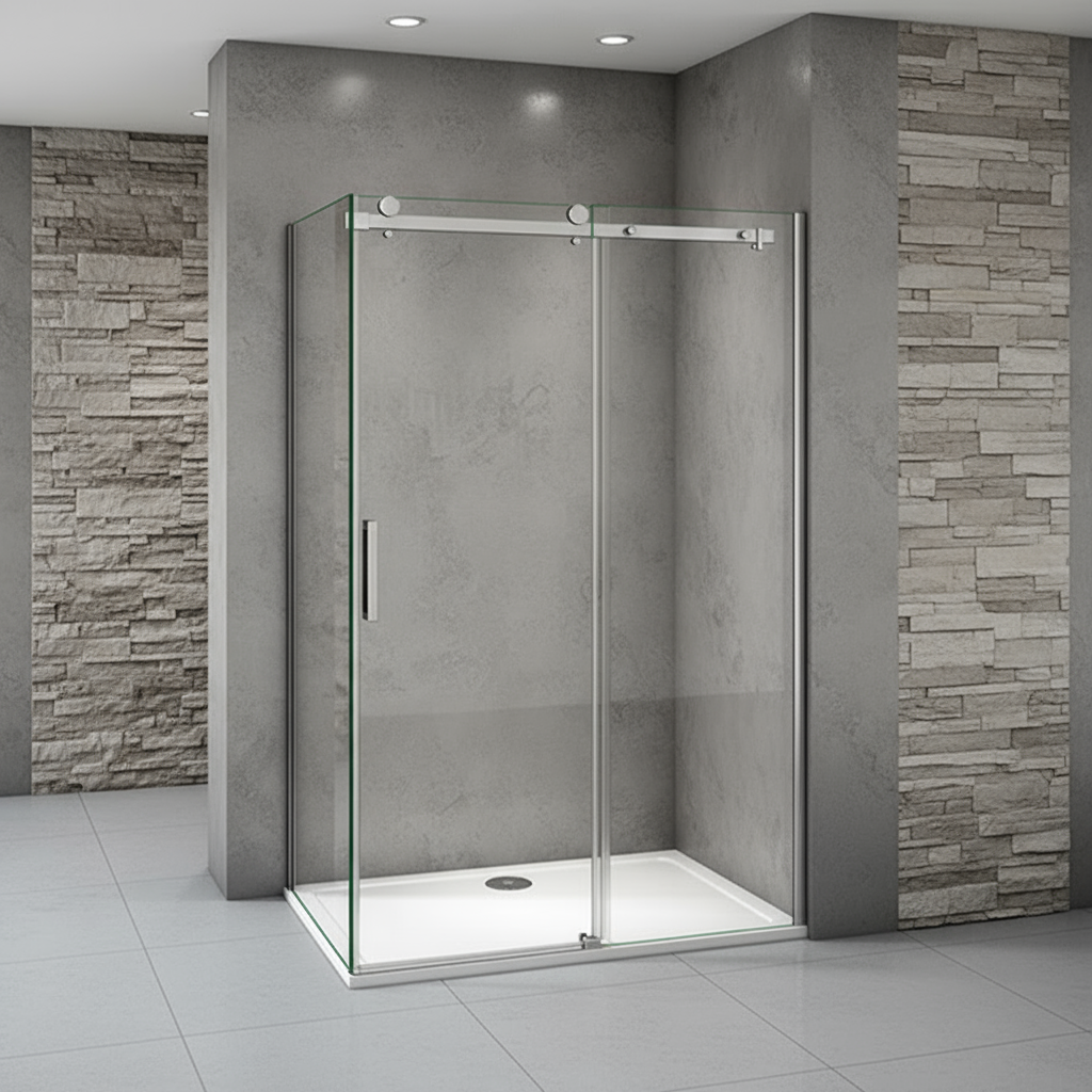 Duschabtrennung Schiebetür 195cm Duschkabine 6mm ESG Nano-Glas mit/ohne Duschtasse