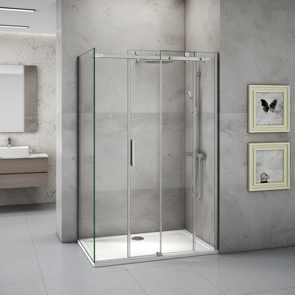 Duschabtrennung Schiebetür 195cm Duschkabine 6mm ESG Nano-Glas mit/ohne Duschtasse