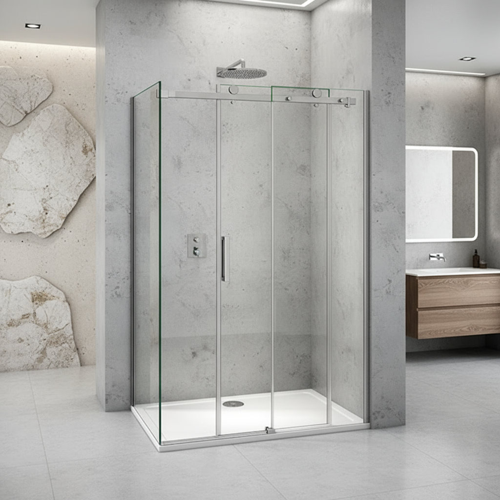 Duschabtrennung Schiebetür 195cm Duschkabine 6mm ESG Nano-Glas mit/ohne Duschtasse