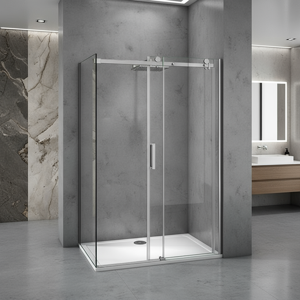 Duschabtrennung Schiebetür 195cm Duschkabine 6mm ESG Nano-Glas mit/ohne Duschtasse