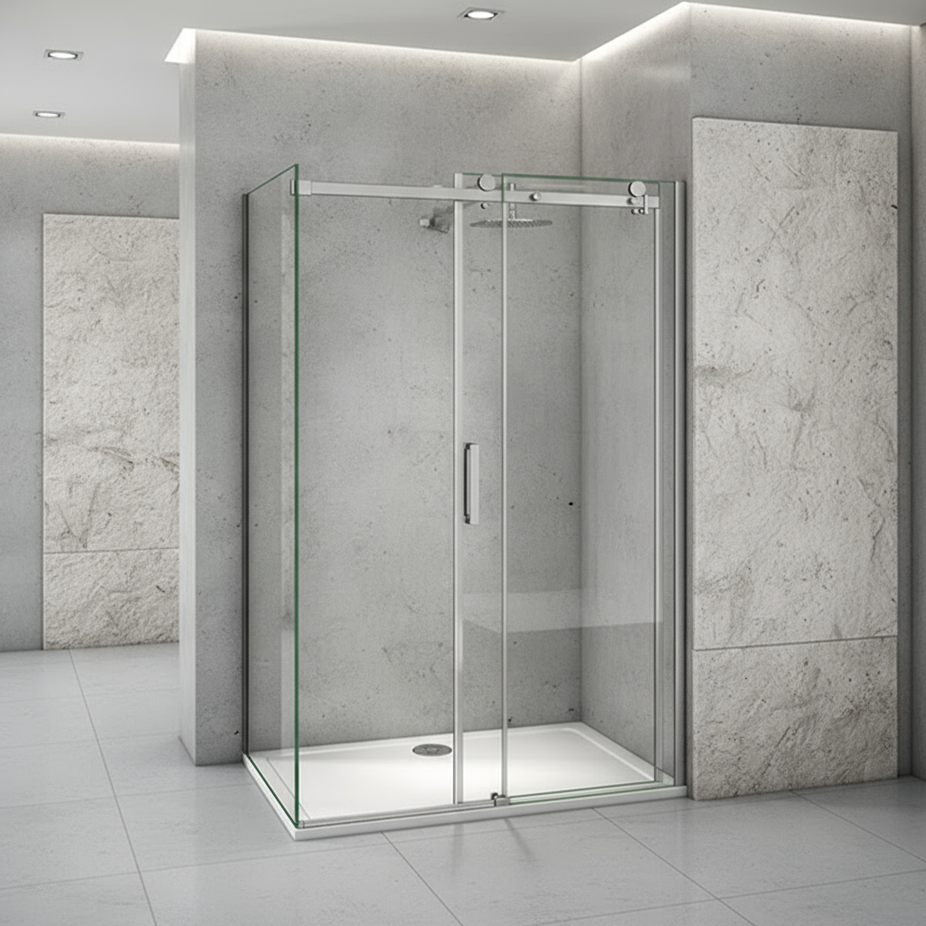 Duschabtrennung Schiebetür 195cm Duschkabine 6mm ESG Nano-Glas mit/ohne Duschtasse