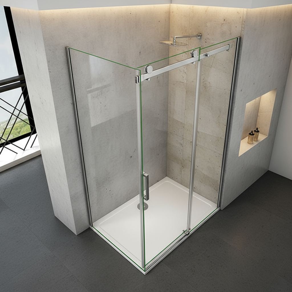 Duschabtrennung Schiebetür 195cm Duschkabine 6mm ESG Nano-Glas mit/ohne Duschtasse