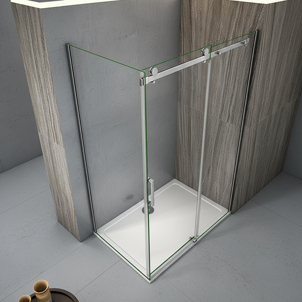 Duschabtrennung Schiebetür 195cm Duschkabine 6mm ESG Nano-Glas mit/ohne Duschtasse