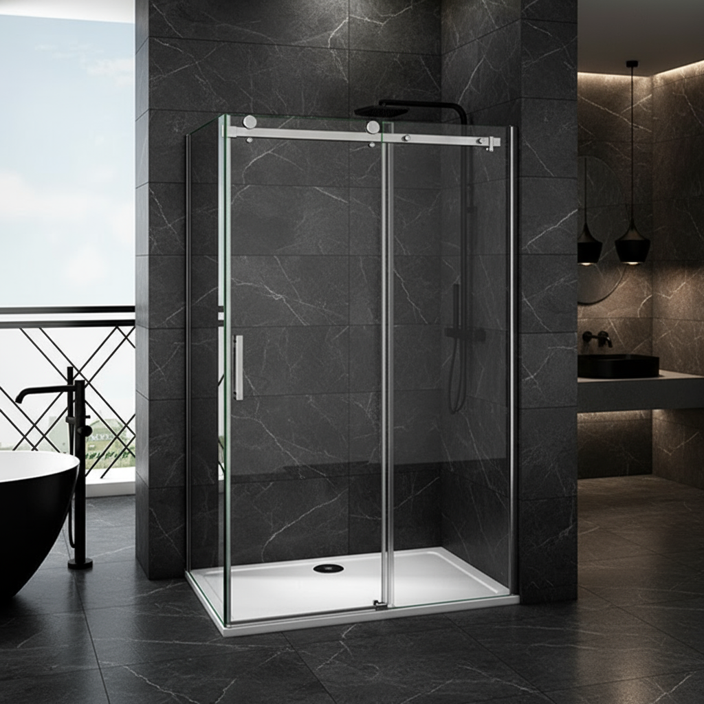 Duschabtrennung Schiebetür Duschkabine 8mm ESG Nano-Glas 195cm mit/ohne Duschtasse