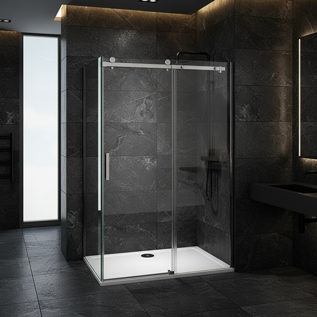 Duschabtrennung Schiebetür Duschkabine 8mm ESG Nano-Glas 195cm mit/ohne Duschtasse
