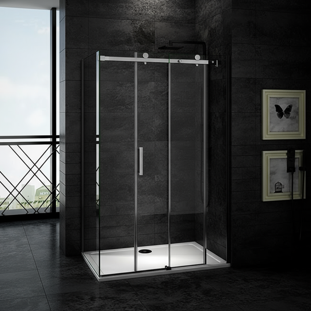 Duschabtrennung Schiebetür Duschkabine 8mm ESG Nano-Glas 195cm mit/ohne Duschtasse