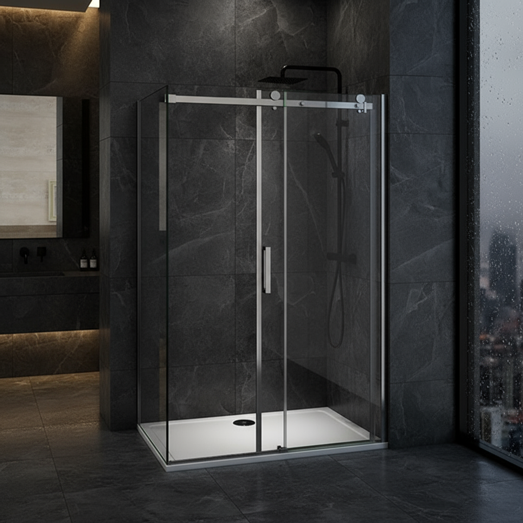 Duschabtrennung Schiebetür Duschkabine 8mm ESG Nano-Glas 195cm mit/ohne Duschtasse