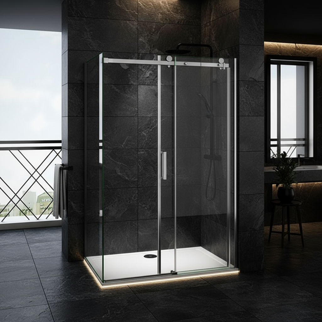 Duschabtrennung Schiebetür Duschkabine 8mm ESG Nano-Glas 195cm mit/ohne Duschtasse