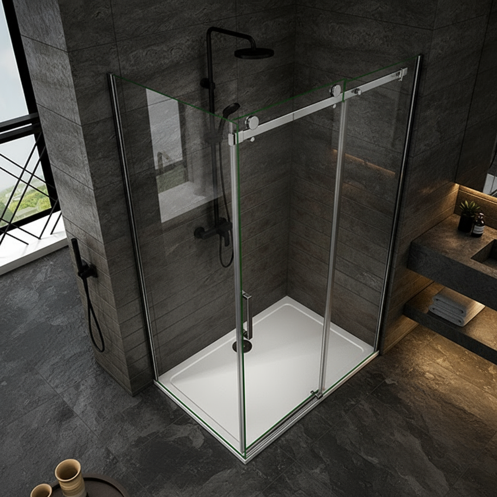 Duschabtrennung Schiebetür Duschkabine 8mm ESG Nano-Glas 195cm mit/ohne Duschtasse