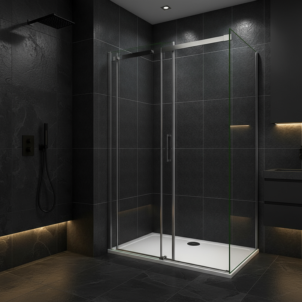 Duschabtrennung Schiebetür Nischentür 195cm 100–160cm 8mm ESG Nano-Glas Doppelseite