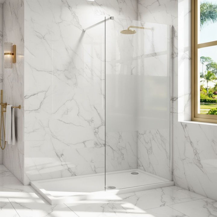 Walk-In Duschabtrennung 200cm 8mm Nano-Glas Satinierte Duschwand mit Glasschutzfolie 70–140cm