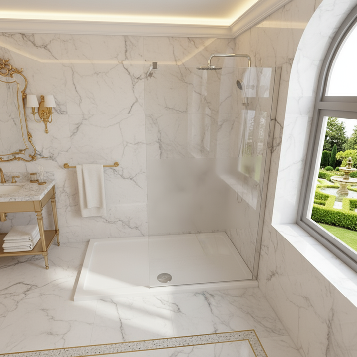 Walk-In Duschabtrennung 200cm 8mm Nano-Glas Satinierte Duschwand mit Glasschutzfolie 70–140cm