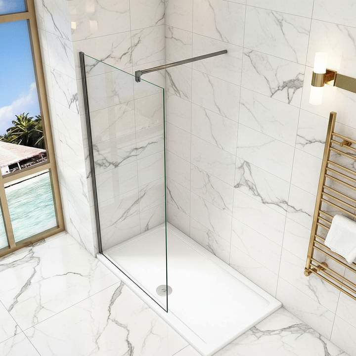 Walk-In Duschabtrennung Schwarz 200cm 8mm Nano-Glas Duschwand 30–160cm