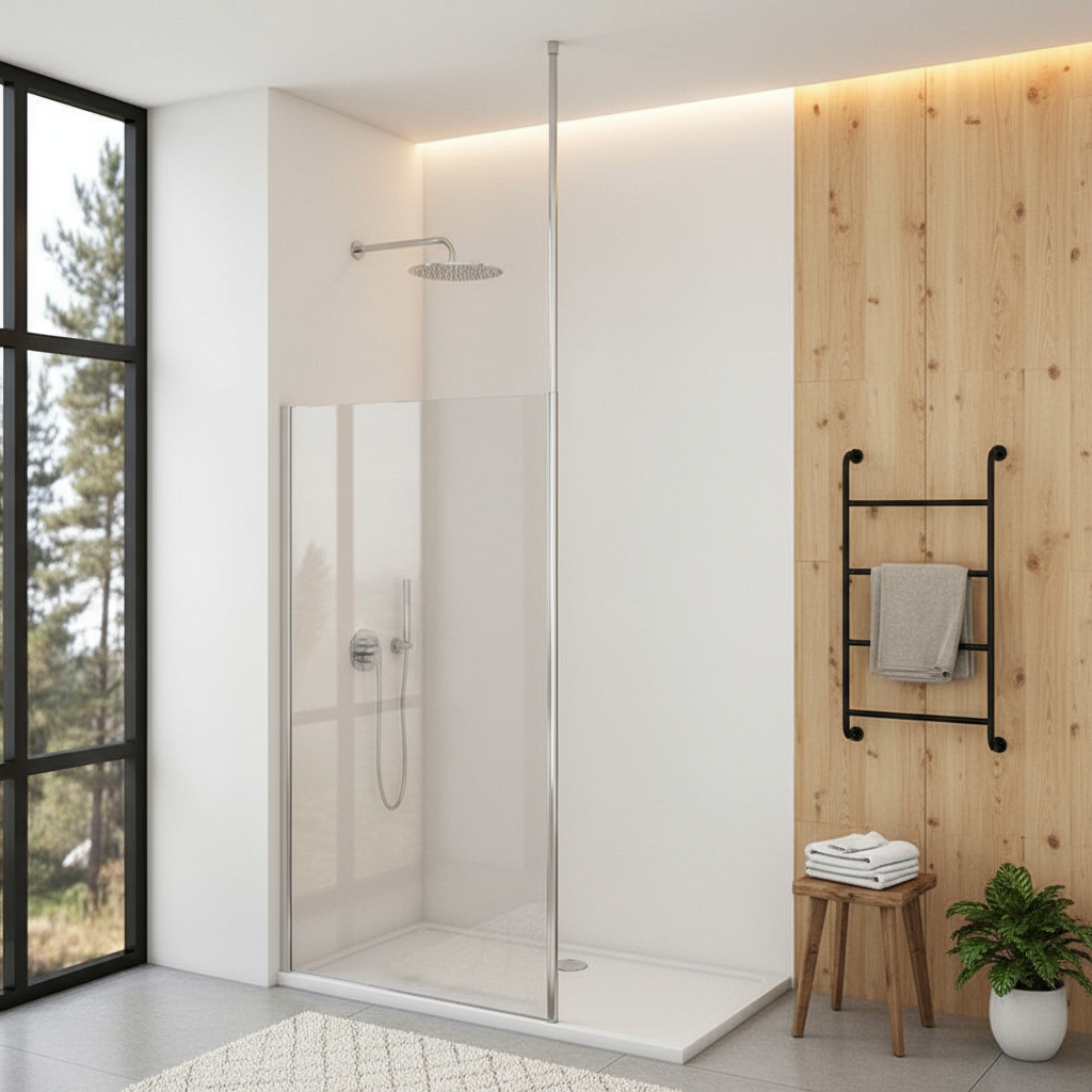 Walk-In Duschwand 200cm 8mm NANO Glas mit Deckenstrebe Duschabtrennung 30–160cm