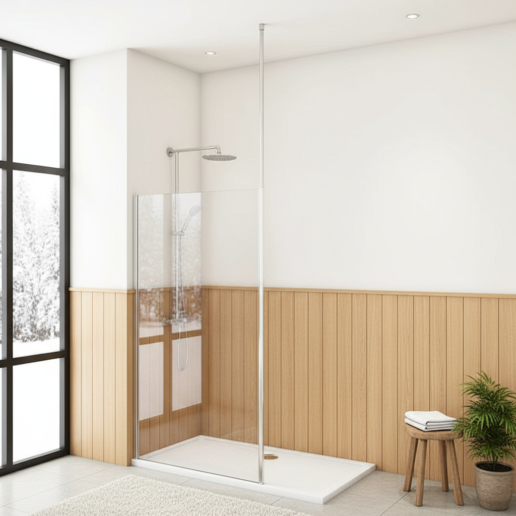 Walk-In Duschwand 200cm 8mm NANO Glas mit Deckenstrebe Duschabtrennung 30–160cm