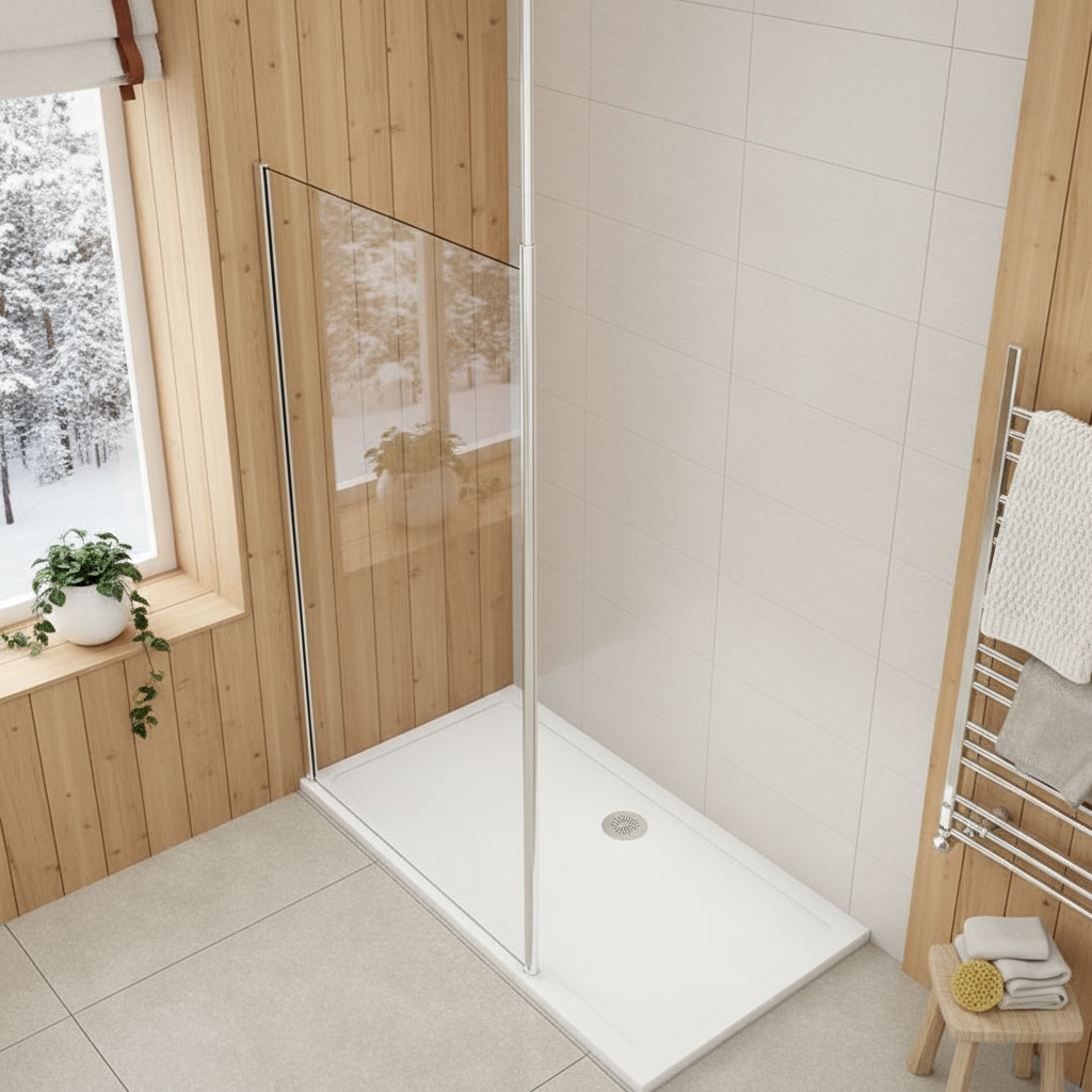 Walk-In Duschwand 200cm 8mm NANO Glas mit Deckenstrebe Duschabtrennung 30–160cm