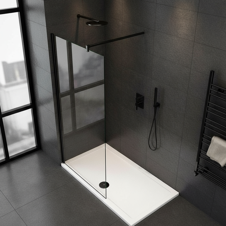 Walk-In Duschwand Schwarz 200cm 10mm NANO Glas Duschabtrennung 50–160cm
